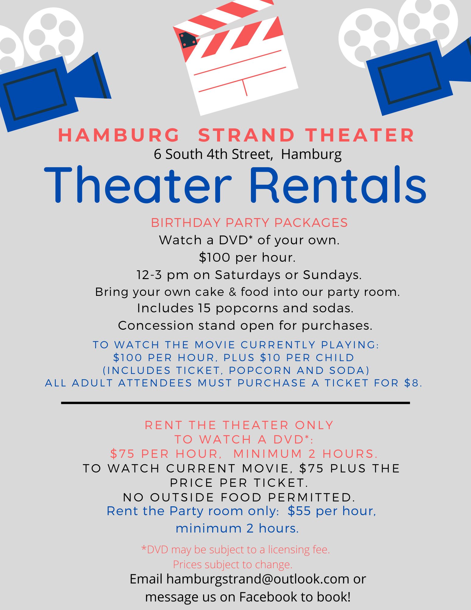 theatre rentals details and pricing