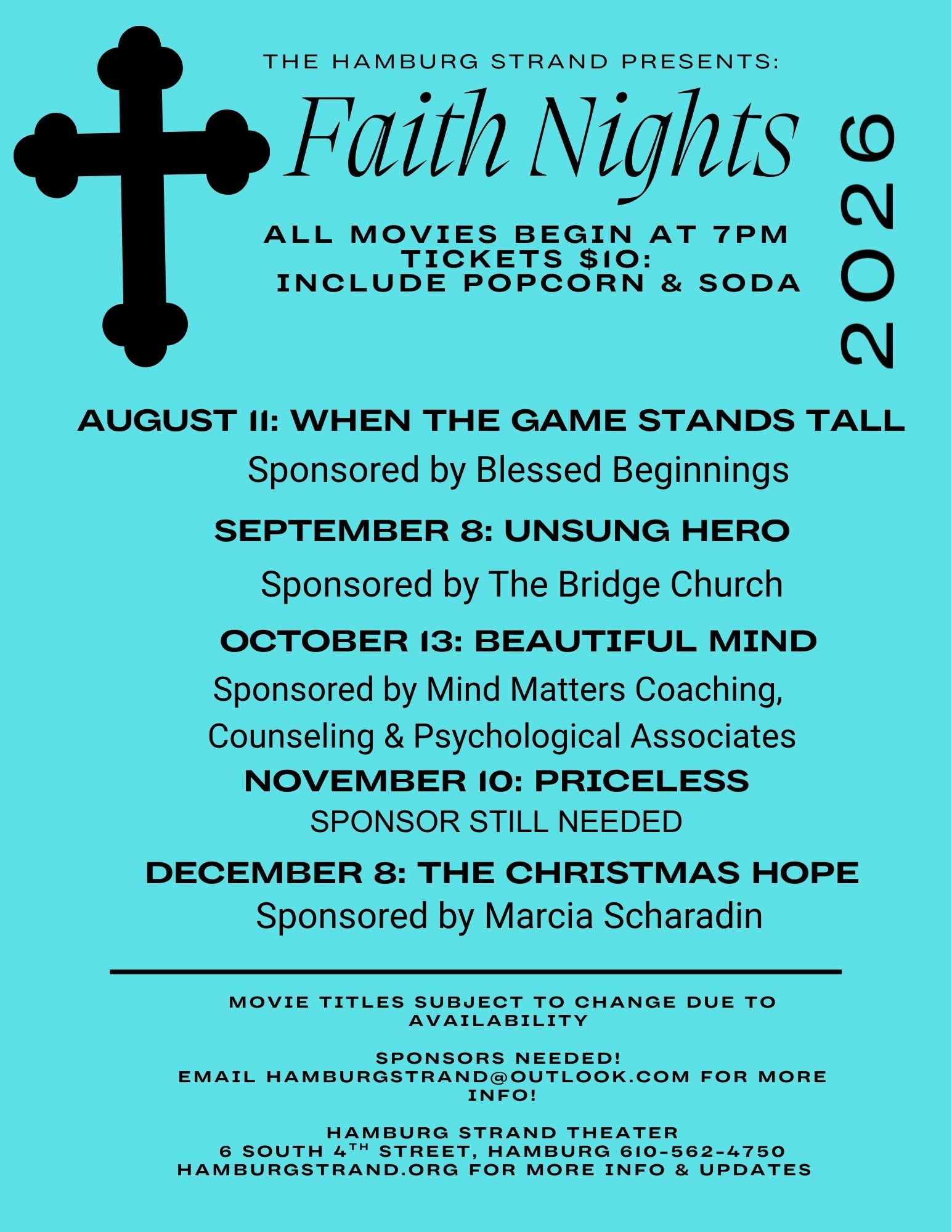 faith movie nights schedule 2026